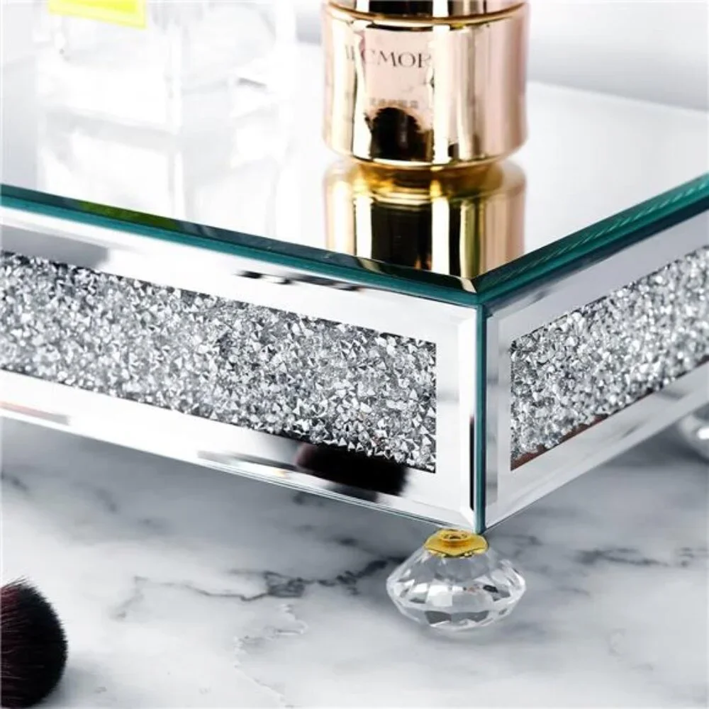 Gold Mirrored Display Tray Riser Decorative Pedestal Stand Bathroom Kitchen Deco